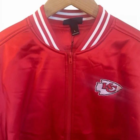 Free People KC The Wild Collective Bomber Jacket Size Large Red Chiefs NFL NWT - Picture 5 of 15